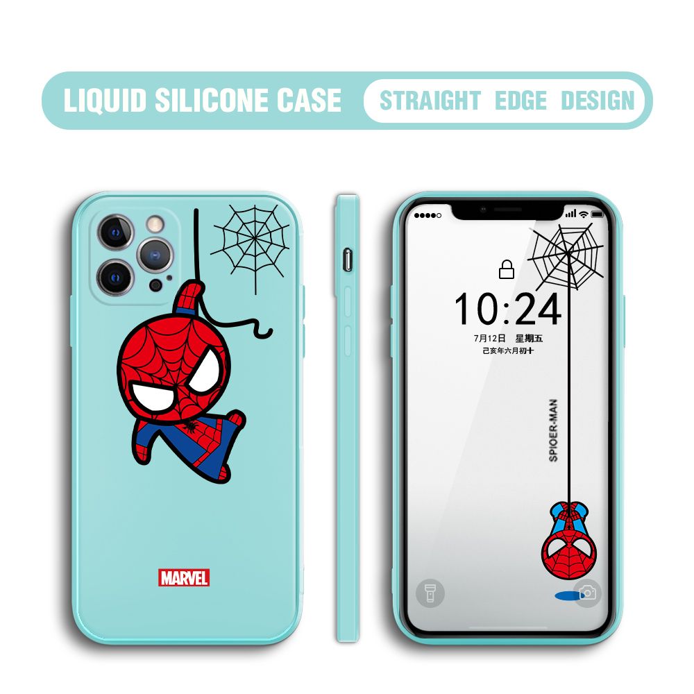 BILI for iPhone 12 Pro Back Cover Little Spiderman Multicolor Liquid Silicone Phone Case Soft Square Lens Protection Phone Cases