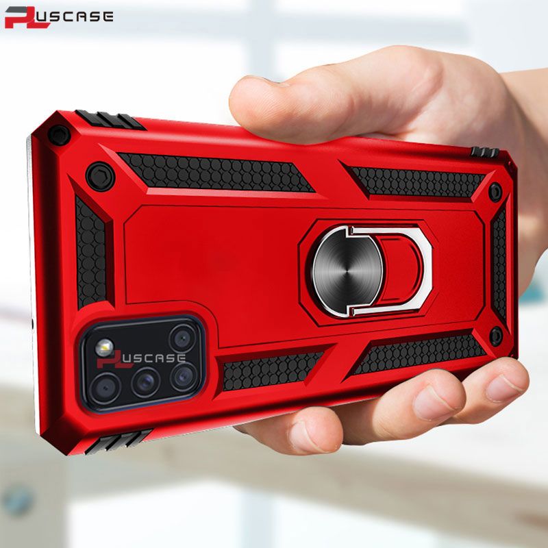 PlusCase for Samsung Galaxy A31 Case Shockproof Stand Finger Ring Hard Back Phone Cover