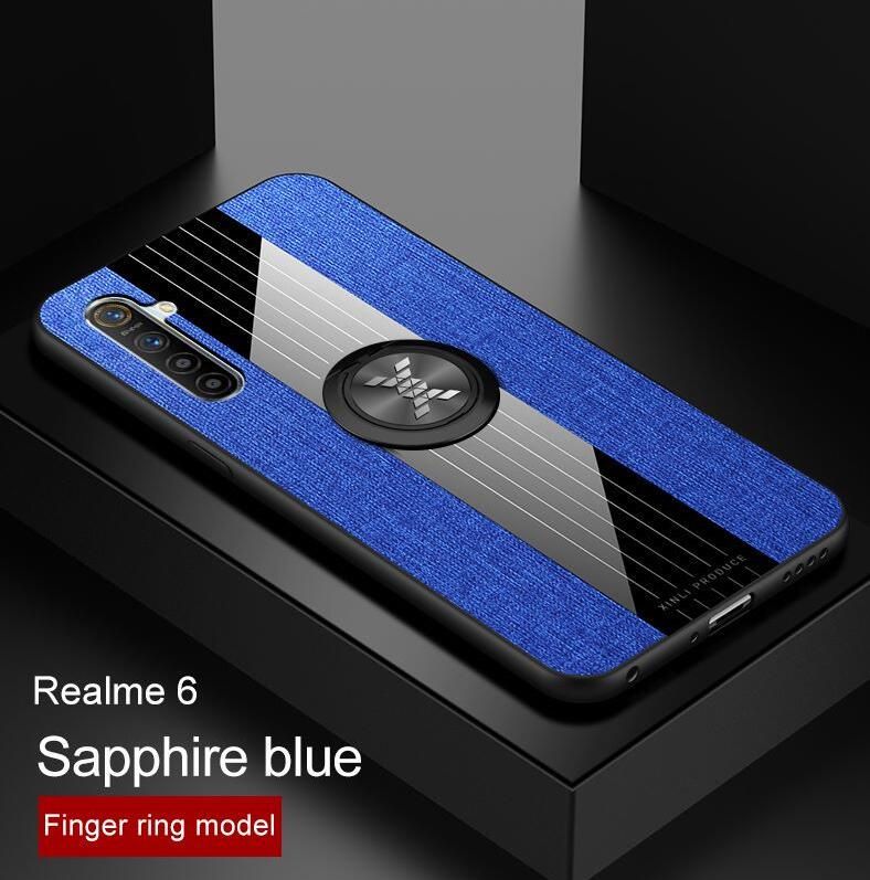 icasecover for Realme 6 Hard Case Hybrid Shockproof Fabric Silicone Splicing Color Car Magnetic Ring Buckle Back Cover