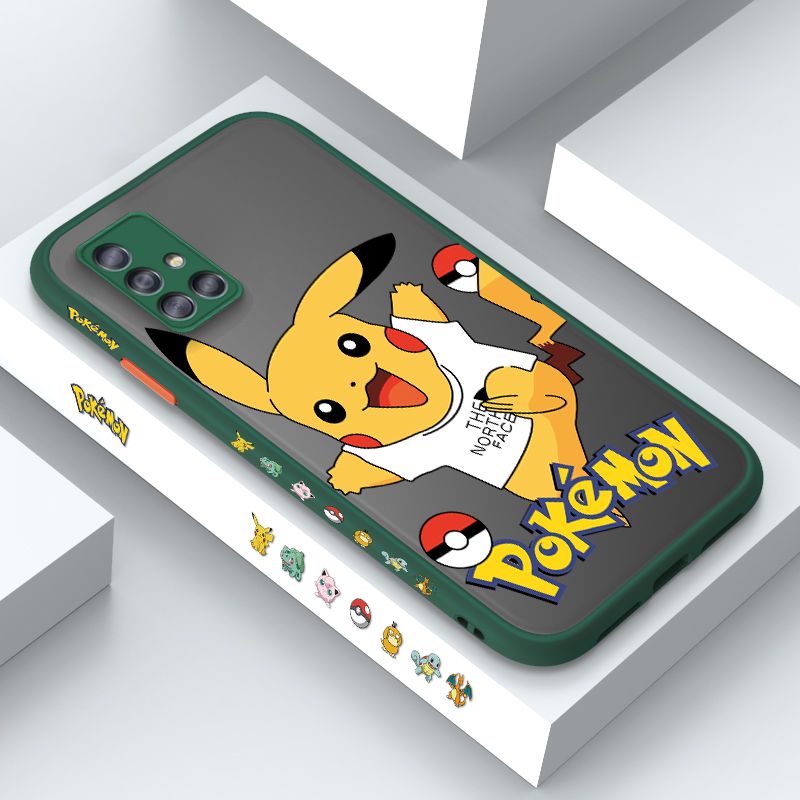 ZeroQiQi for Samsung A51 Case White Clothes Pikachu Side Printing Cover Frosted Ultra Thin Protective Anti Fall Phone Case