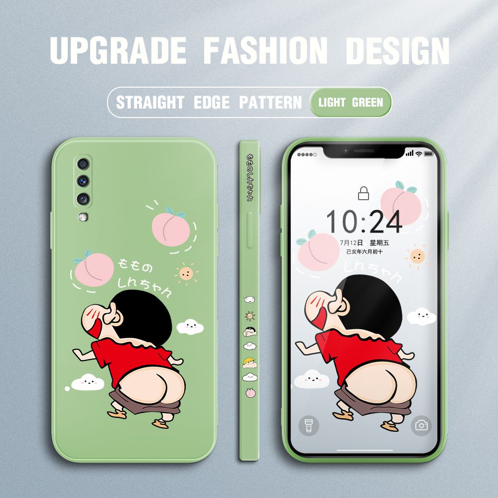 Jizetin for Samsung Galaxy A70 Case New Cartoon Crayon Shin-chan Design Side Design Phone Case Square Edge Pattern Liquid Silicone Cases Full Cover Camera Shockproof Protective Case