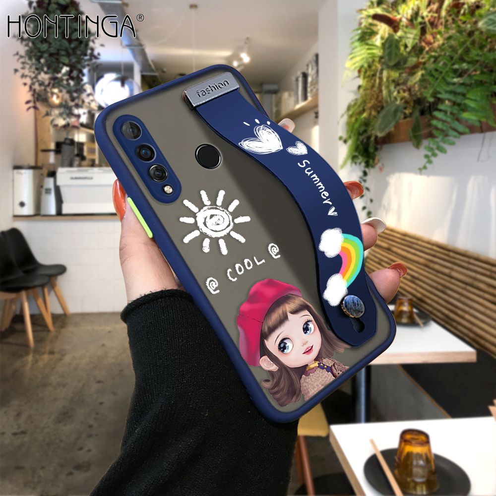 Hontinga for Huawei Y9 Prime 2019 Back Cover With Wristband Cute Red Hood Girl Phone Casee Full Lens Protection Thin Frosted Cases