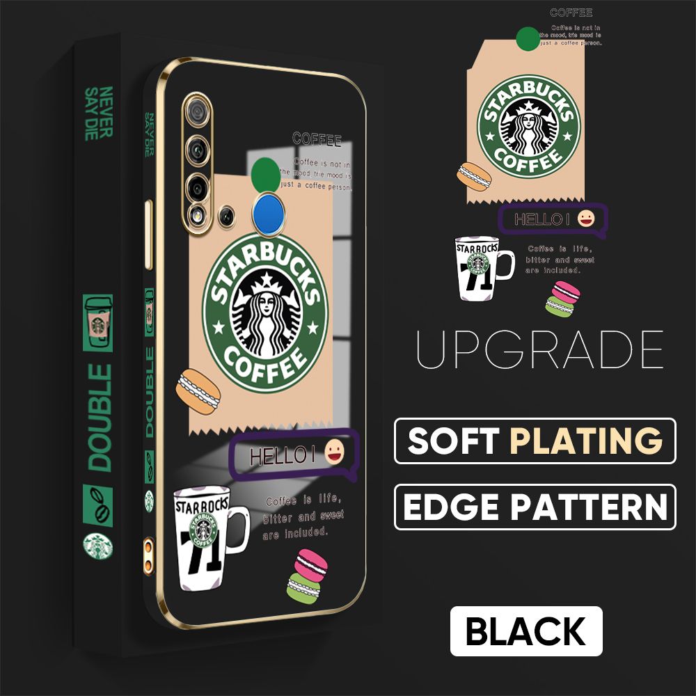 Jizetin (Free Lanyard) Huawei P20 Lite 2019 Back Cover Two Coffee Macaron Luxury 6D Plating Case Side Pattern Soft Silicone Square Mobile Phone Cases