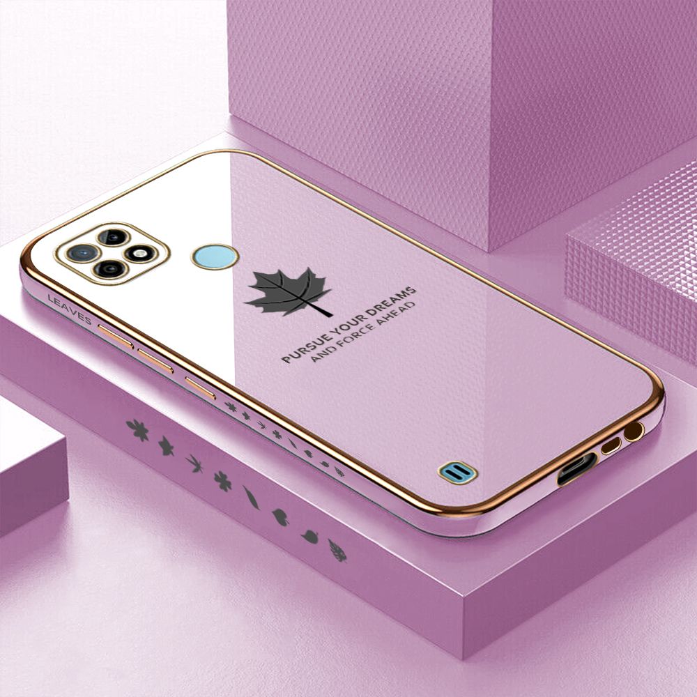 ZeroQiQi for Realme C21 Back Cover Maple Leaf Luxury 6D Plating Case Side Pattern Soft Silicone Square Phone Cases + Free Lanyard