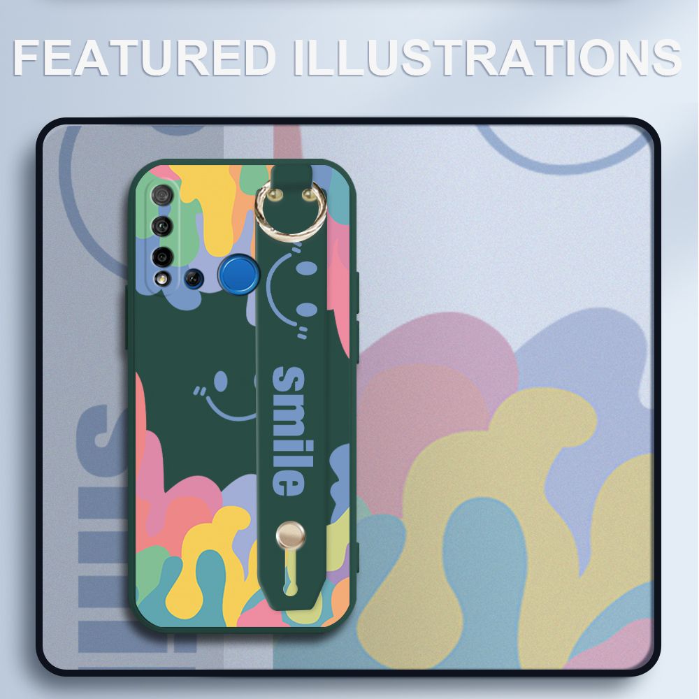 UCUC for Huawei Nova 5i Wrist Strap Case INS Style Soft Candy Color Splash Ink Cover Ultra Thin Anti Fall Liquid Silicone Phone Case