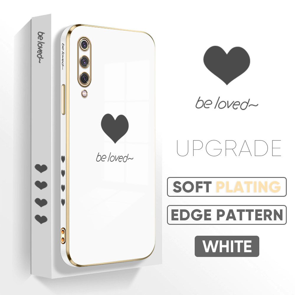 Jizetin (Free Lanyard) Xiaomi 9 Luxury 6D Plating Soft Casing Silicone Square Frame Phone Case Shiny Bling Back Cover New Lover Heart New design Side Drawing Case