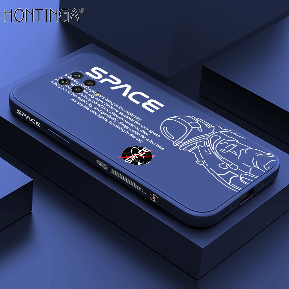 Hontinga for Redmi Note 9S / Note 9 Pro / Note 9 Pro Max / Xiaomi Poco M2 Pro Back Cover Cool Astronaut Pattern Case Soft Square Edge Liquid Silicone Phone Cases