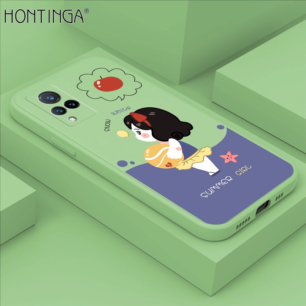 Hontinga for Vivo V21 Case Cute Cartoon Girl Phone Case Phone Case Soft Square Edge Silicone Cases Full Lens Cover Shockproof Protection Cover