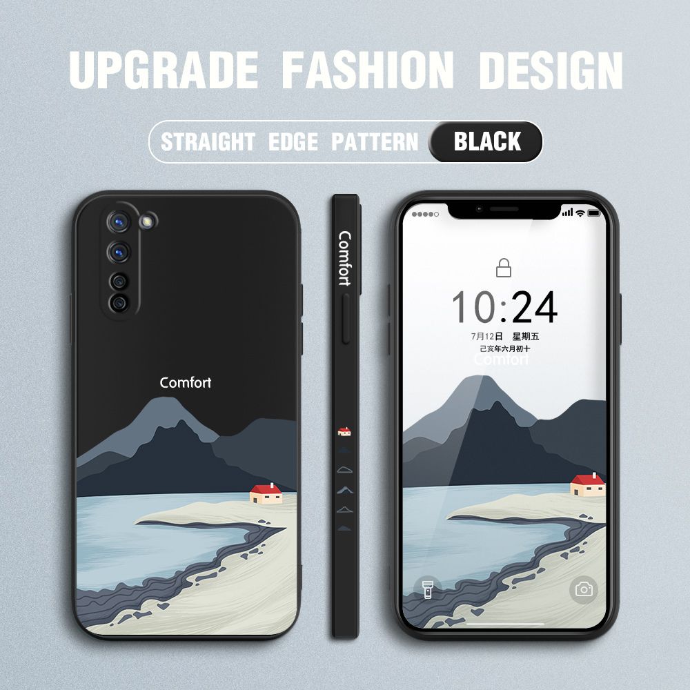 Jizetin for OPPO Reno3 5G Case Mount Fuji Design Side Design Phone Case Square Edge Pattern Liquid Silicone Cases Full Cover Camera Shockproof Protective Case
