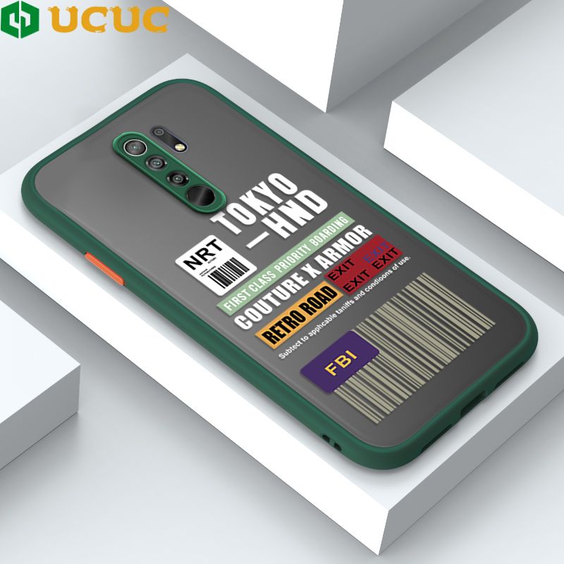 UCUC for Xiaomi Poco M2 / Redmi 9 Back Cover FBI Sticker Frosted Transparent Hard Phone Case Thin Shockproof Full Cover Camera Protect Case