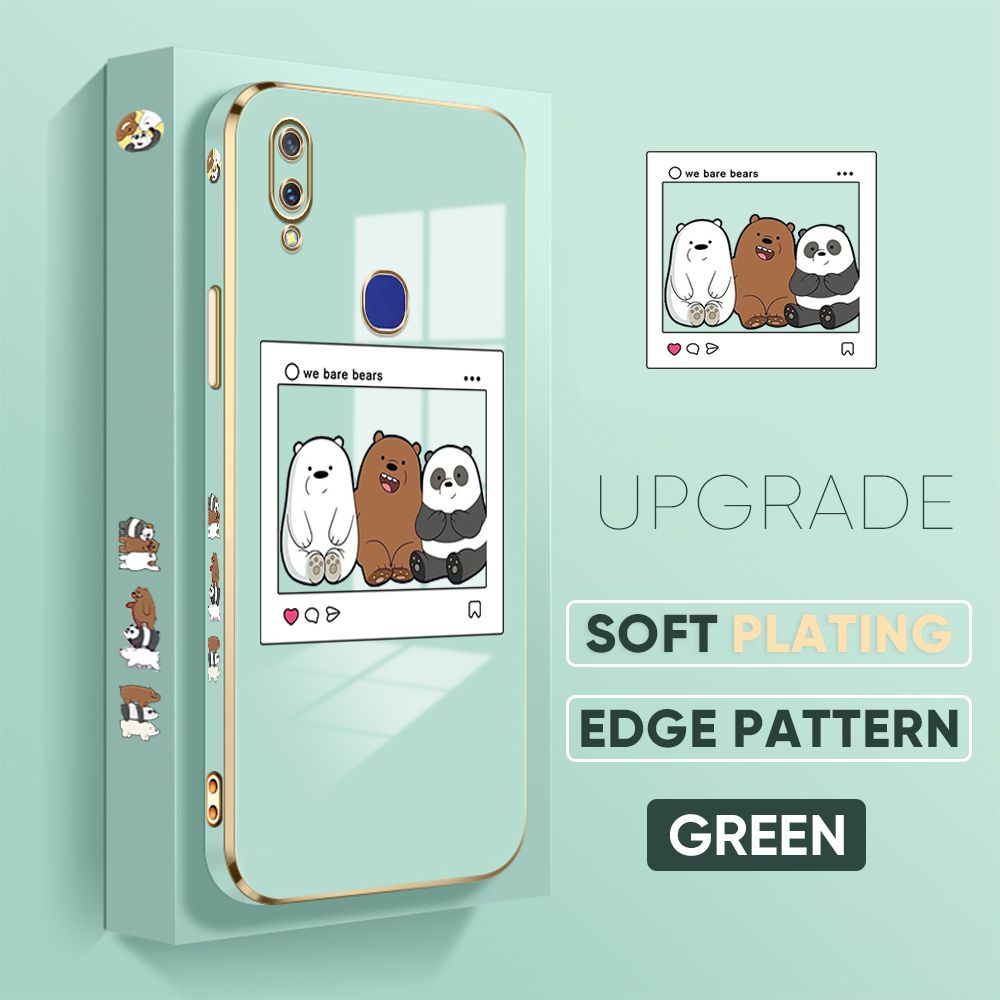 TA for Vivo V11i Z3 Z3i Back Cover + Free Lanyard Bears Group Photo Luxury 6D Plating Case Side Pattern Soft Silicone Square Phone Cases