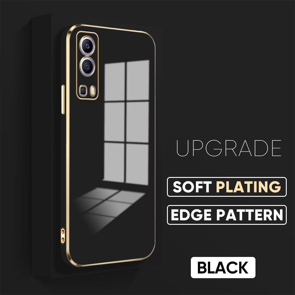 TA for Vivo Y72 5G Cover Luxury 6D Plating Soft Casing Silicone Square Frame Phone Case Shiny Bling Back Cover + Free Lanyard
