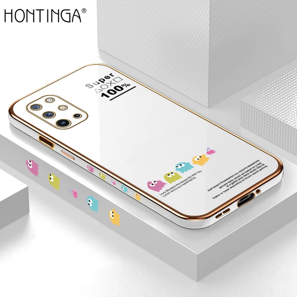 Hontinga for OnePlus 8T Back Cover + Free Lanyard Luxury 6D Plating Cute Game Mobs Side Pattern Case Soft Silicone Square Mobile Cover