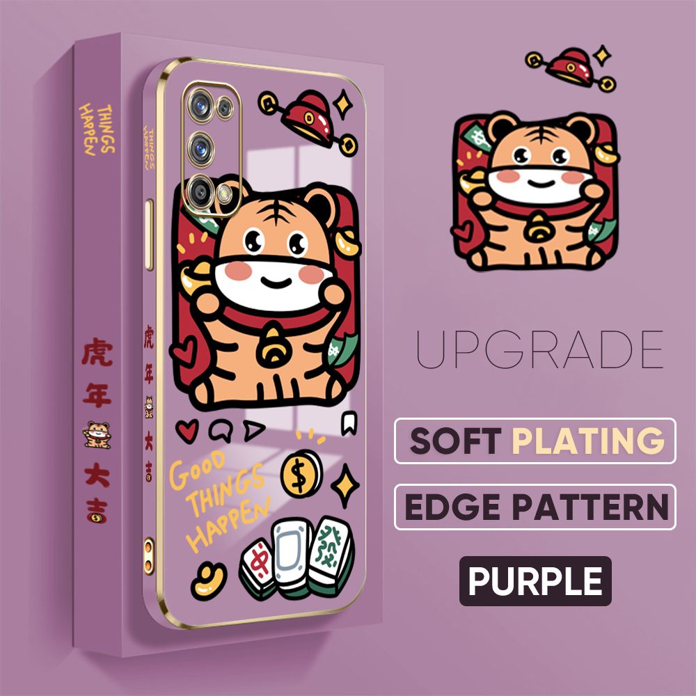 TA for Realme 7 Pro Back Cover + Free Lanyard Cute Animals Luxury 6D Plating Case Side Pattern Soft Silicone Square Phone Cases