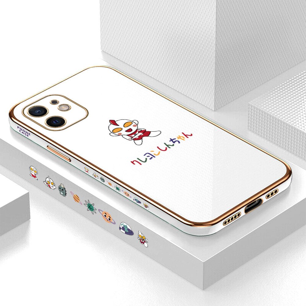 Luxury 6D Plating Case for iPhone 12 Cute Cartoon Side Pattern Back Cover Soft Silicone Square Frame Shiny Bling Phone Cases + Free Lanyard
