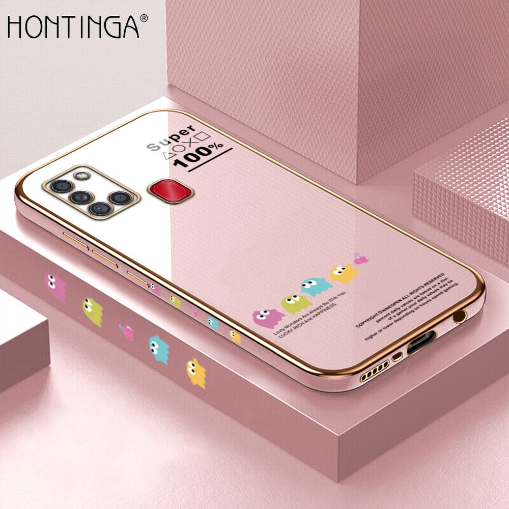 Hontinga for Samsung A21S Back Cover Luxury 6D Plating Cute Game Mobs Side Pattern Case Soft Silicone Square Phone Cases