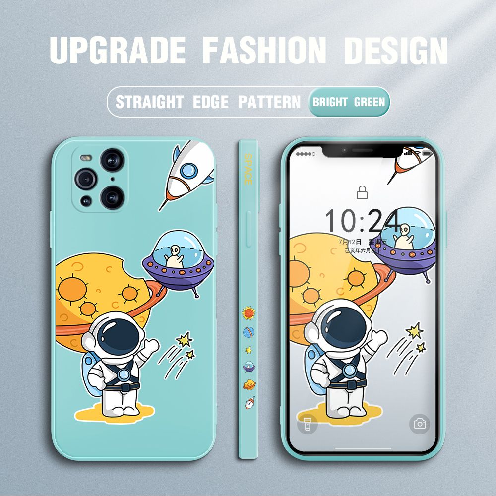 Jizetin for OPPO Find X3 Pro Case Side Design Phone Cover Moon Space Astronaut Cover Square Edge Pattern Liquid Silicone Trend Case