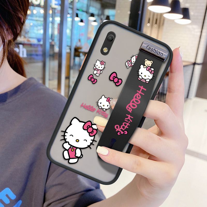 UCUC for Huawei Y6 Pro 2019 Wrist Strap Case Lovely KT Cat Wristband Printing Cover Shockproof Ultra Thin Phone Case