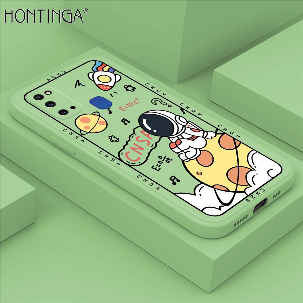 Hontinga for Samsung M31 Case Cartoon Astronauts Phone Case Phone Case Soft Square Edge Silicone Cases Full Lens Cover Shockproof Protection Cover