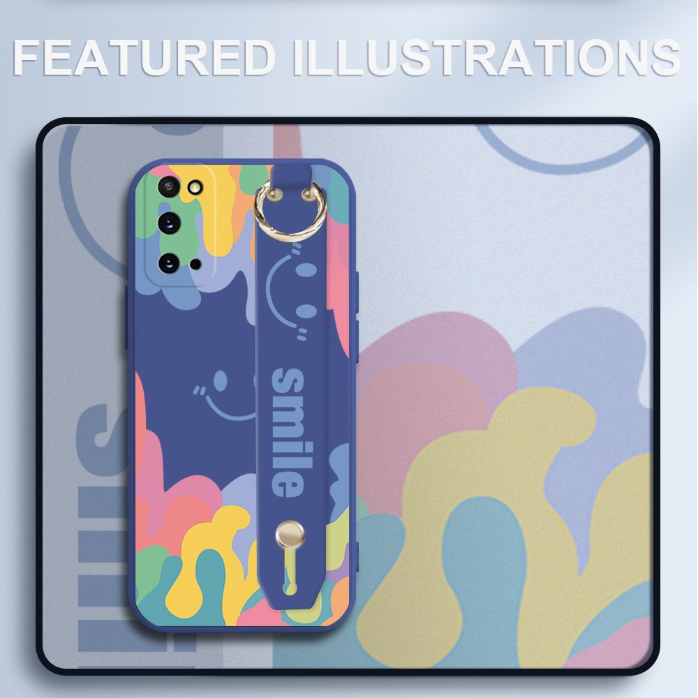 UCUC for Samsung Galaxy S20 Wrist Strap Case INS Style Soft Candy Color Splash Ink Cover Ultra Thin Anti Fall Liquid Silicone Phone Case