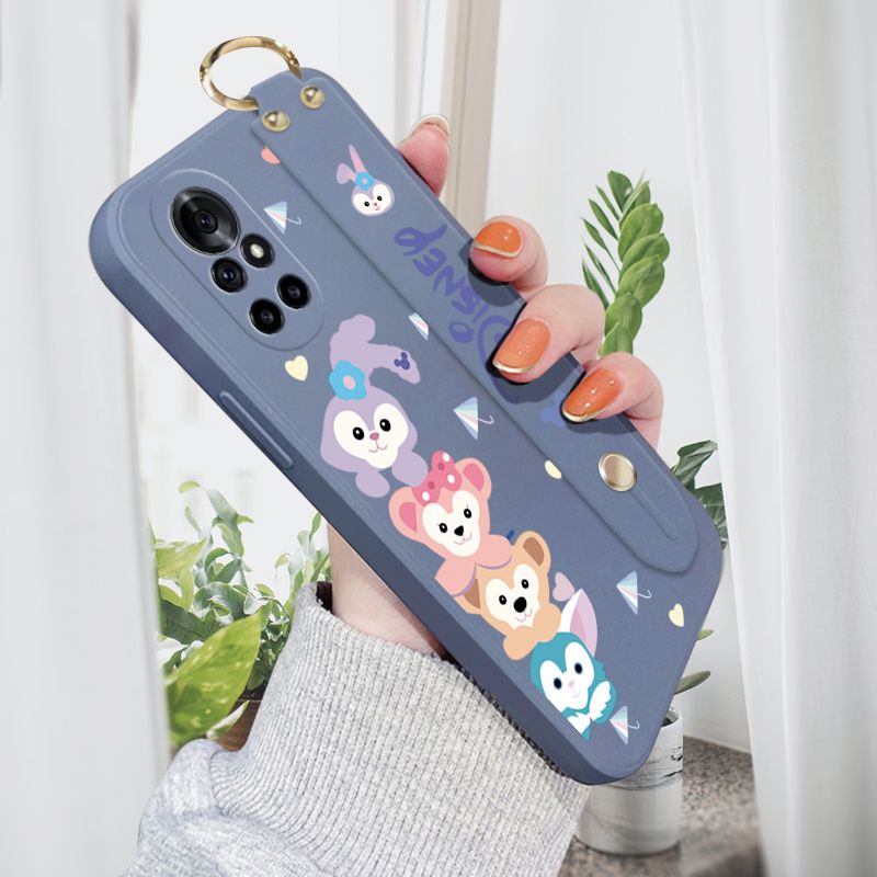 Jizetin for Huawei Nova 8 Pro Wrist Strap Case Creative Cartoon Cute Bunny Cover Ultra Thin Anti Fall Liquid Silicone Phone Case