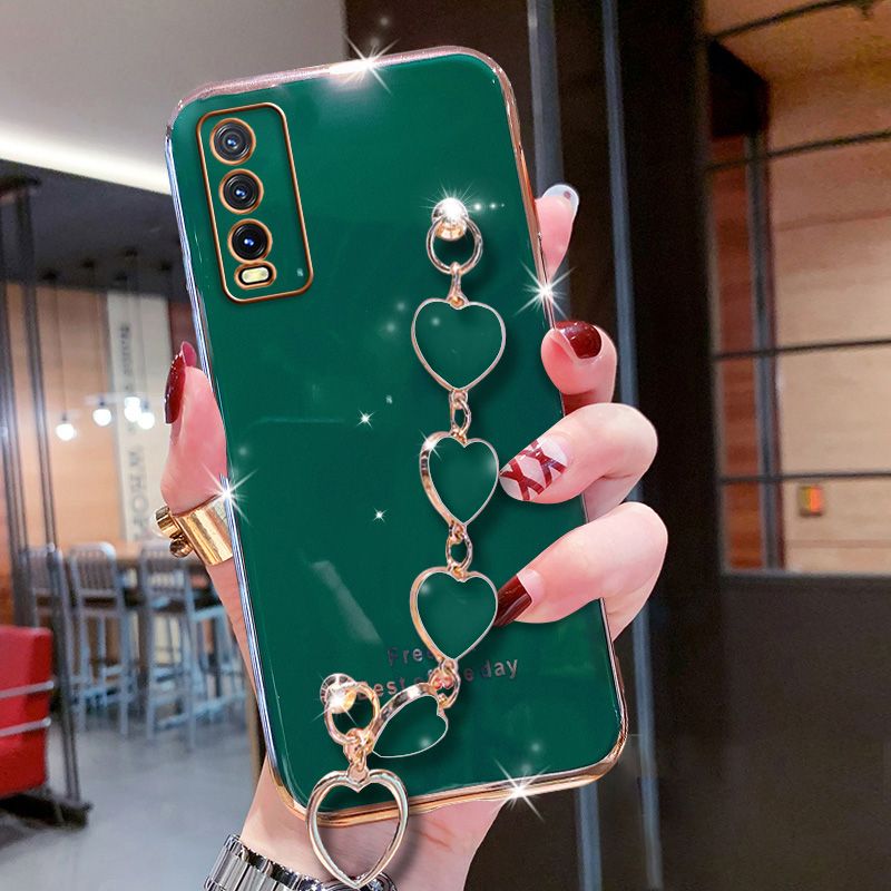 For Vivo Y20s [G] Cover, with Luxury Love Heart Bracelet Fashion Plating Soft Phone Cover Case Pretty Girls Woman Cases Soft Silicone Bumper Shockproof Protection Back Cover