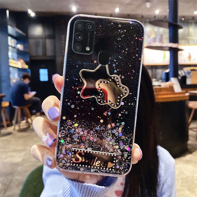 Phone case Samsung Galaxy M21S Shiny Ring Case Glitter Soft Transparent Full Star Mirror Cases For Samsung M21S Back Cover Stars Moon Girls