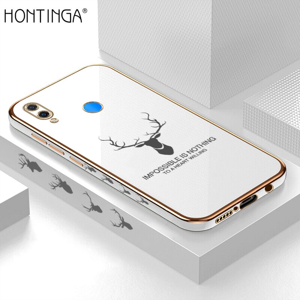 Hontinga for Huawei P Smart Plus Back Cover + Free Lanyard Luxury 6D Plating Cartoon Lucky Side Pattern Case Soft Silicone Square Phone Cases
