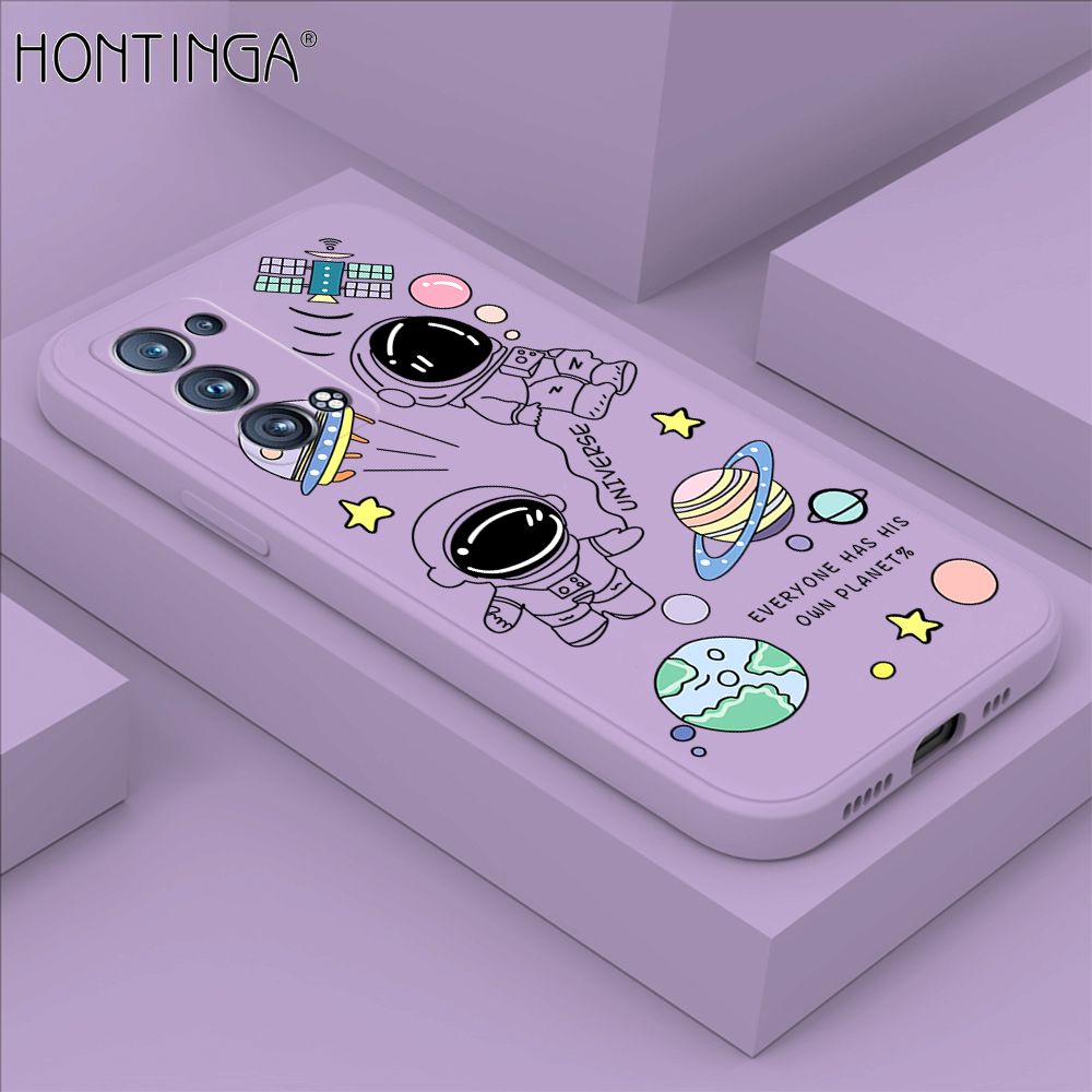 Hontinga for OPPO Reno6 Pro 5G Case Fashion Earth Planet Astronaut Phone Case Soft Square Edge Silicone Cases Full Lens Cover Shockproof Protection Cover