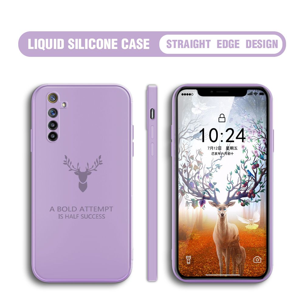 Hontinga for Realme 6 Pro Case Soft Silicone Square ELK Deer Reindeer Phone Cases Full Cover Camera Shockproof Protection Rubber Case