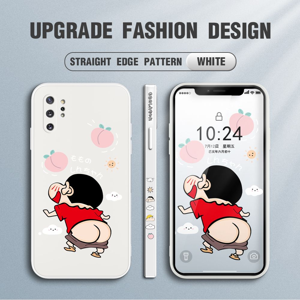 Jizetin for Samsung Galaxy Note 10 Plus Case New Cartoon Crayon Shin-chan Design Side Design Phone Case Square Edge Pattern Liquid Silicone Cases Full Cover Camera Shockproof Protective Case