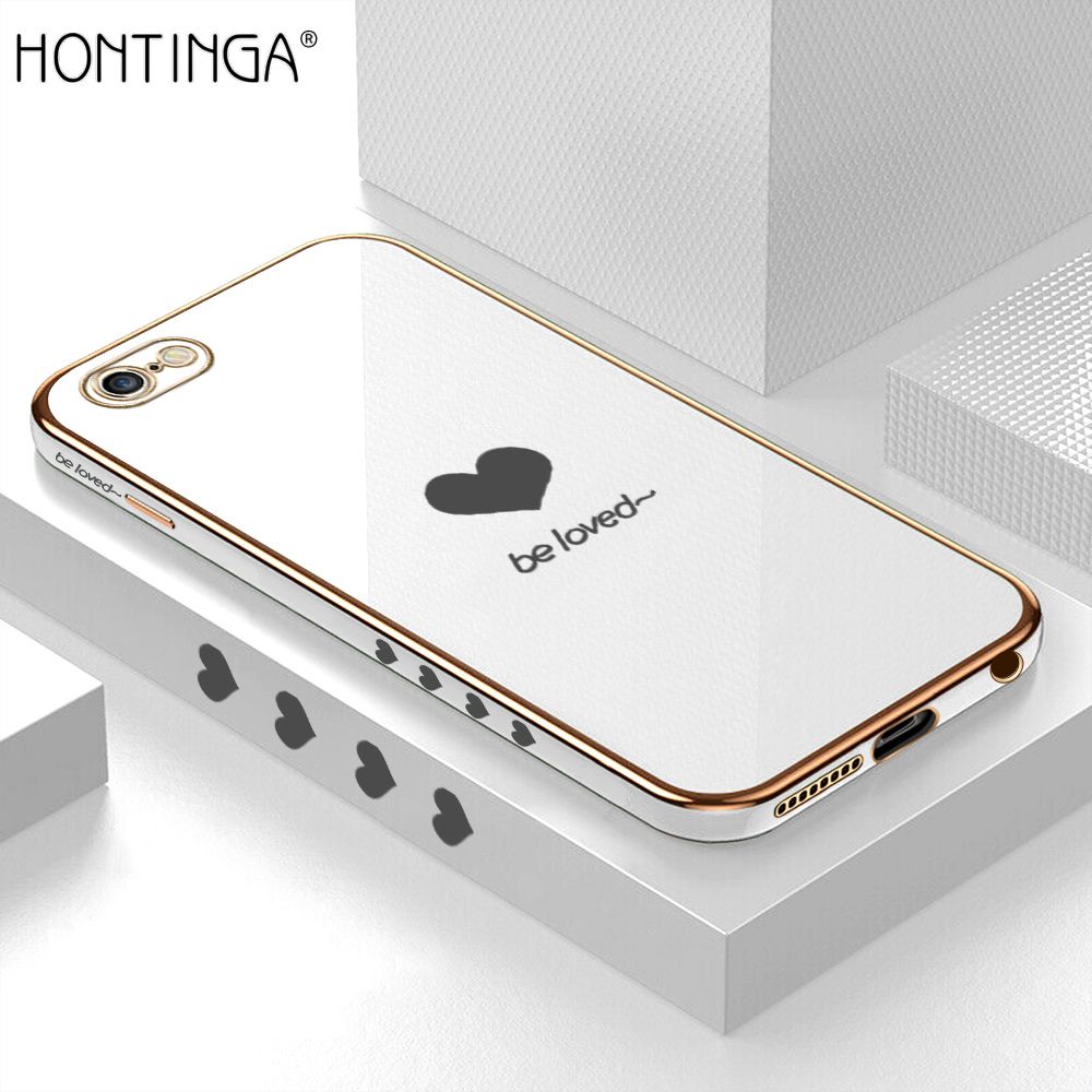 Hontinga for iPhone 6 6S Luxury 6D Plating Soft Casing Silicone Square Frame Phone Case Shiny Bling Back Cover Lover Heart Side Pattern Case