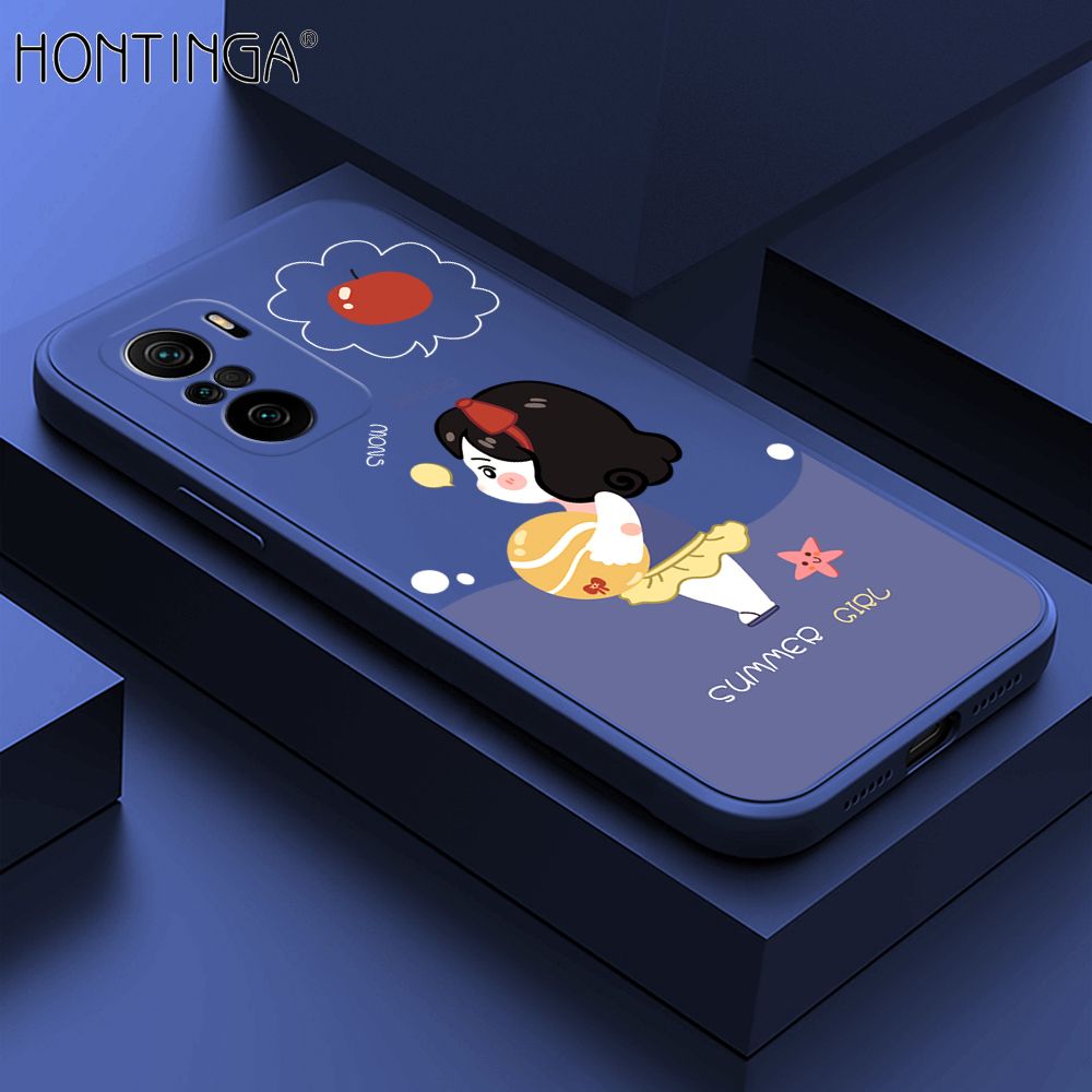 Hontinga for Xiaomi Poco F3 / Mi 11x / Redmi K40 / K40 Pro Case Cute Cartoon Girl Phone Case Phone Case Soft Square Edge Silicone Cases Full Lens Cover Shockproof Protection Cover