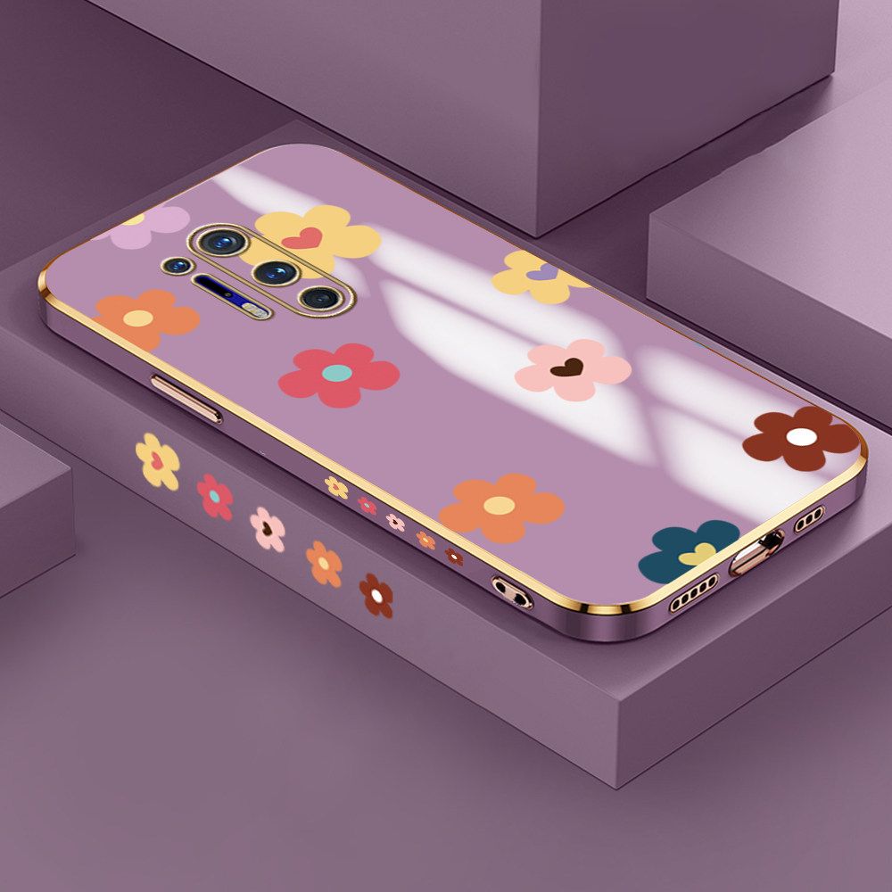 Jizetin (Free Lanyard) OnePlus 8 Pro Case INS Style Flower Luxury 6D Plating Soft Casing Silicone Ultra Thin Phone Cover