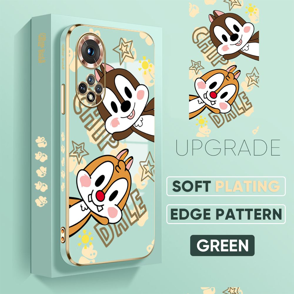 Jizetin (Free Lanyard) Honor 50 Back Cover Two Chipmunks Luxury 6D Plating Case Side Pattern Soft Silicone Square Mobile Phone Cases