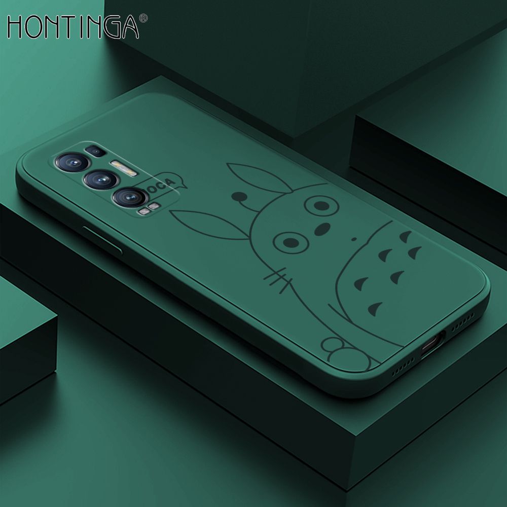 Hontinga for OPPO Reno 5 Pro Plus 5G Case Cartoon Cute Totoro Pattern Back Cover Soft Square Edge Liquid Silicone Phone Cases
