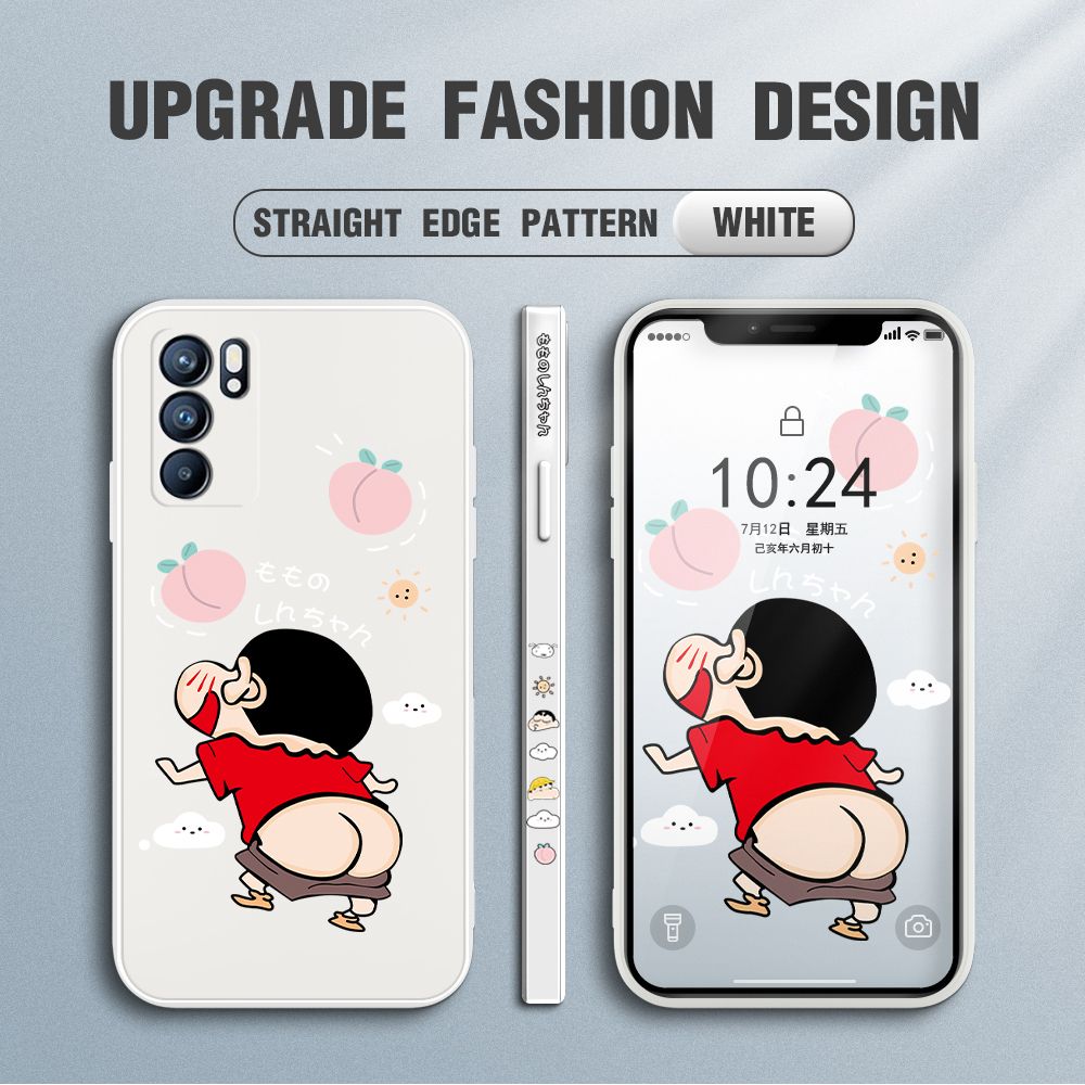 Jizetin for OPPO Reno6 5G Case New Cartoon Crayon Shin-chan Design Side Design Phone Case Square Edge Pattern Liquid Silicone Cases Full Cover Camera Shockproof Protective Case