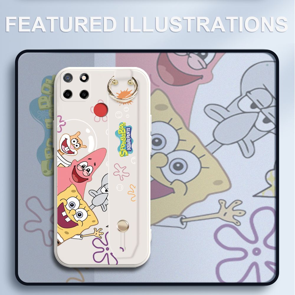 UCUC for Realme Narzo 20 Wrist Strap Case Funny Cartoon Sea Creatures Cover Ultra Thin Anti Fall Liquid Silicone Phone Case
