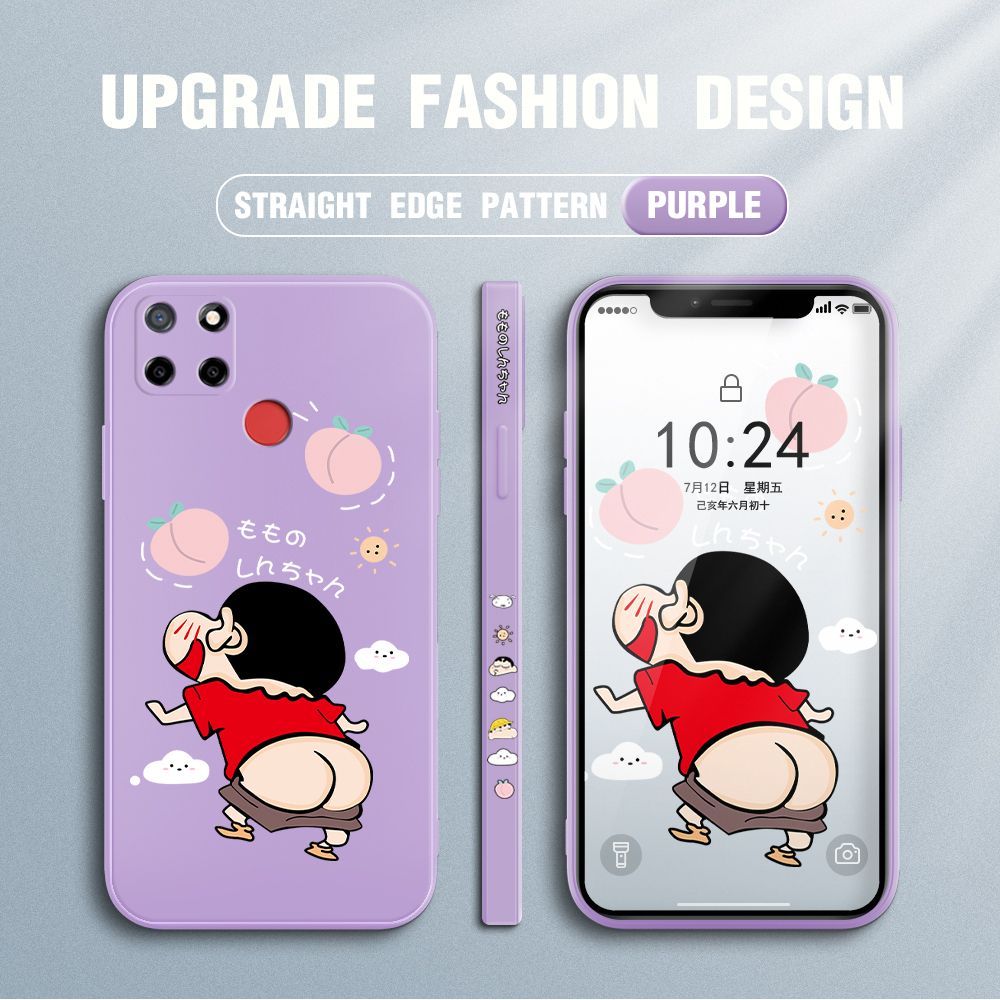 Jizetin for Realme C25S / C25 / C12 / Narzo 30A / Narzo 20 Case New Cartoon Crayon Shin-chan Design Side Design Phone Case Square Edge Pattern Liquid Silicone Cases Full Cover Camera Shockproof Protective Case