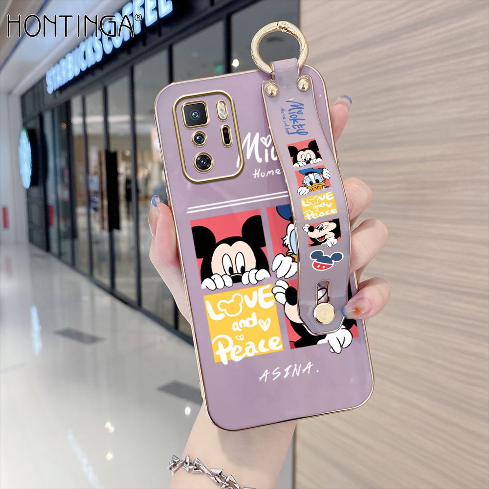 Hontinga for Xiaomi Poco X3 GT Back Cover With Wristband Luxury 6D Plating Cartoon Case Soft Silicone Square Phone Cases