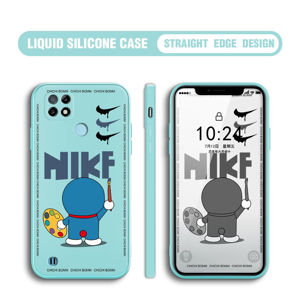 BILI for Realme C21 Back Cover Cartoon Clown Multicolor Liquid Silicone Phone Case Soft Square Lens Protection Phone Cases