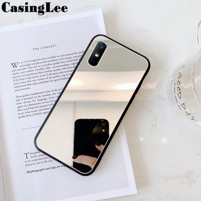 Casinglee For Xiaomi Redmi 9A Back Cover Luxury Plating Clear View Makeup Mirror Soft Phone Cover for Xiaomi Redmi 9A Cosmetic Mirror Case