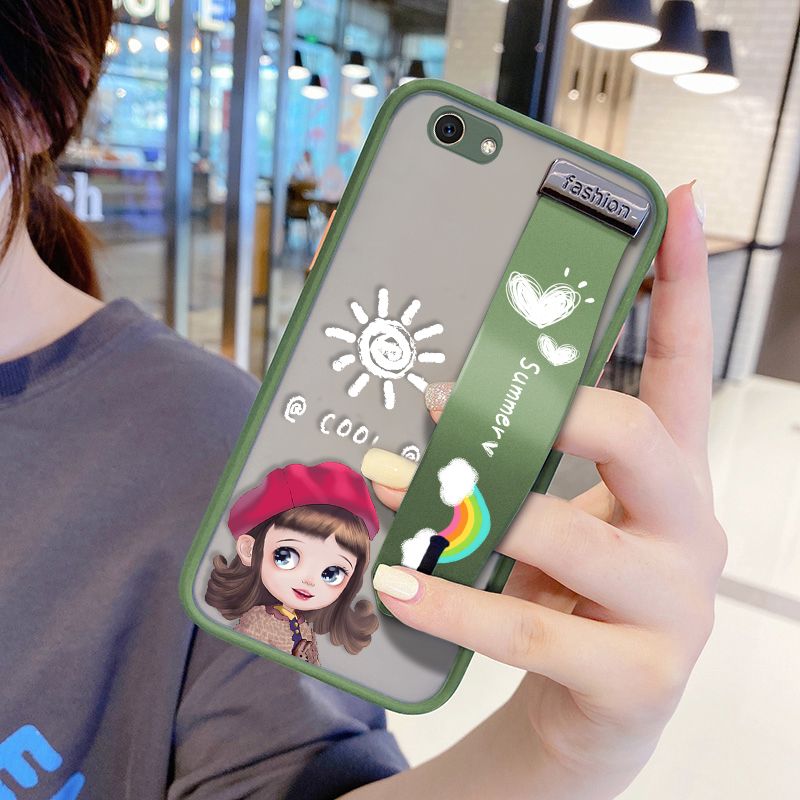 UCUC for Vivo Y71 Wrist Strap Case Lovely Cartoon Red Hat Girl Wristband Printing Cover Shockproof Frosted Phone Case