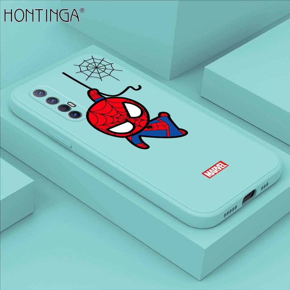 Hontinga for OPPO Reno3 Pro 5G Case Cute Marvel Avengers Cartoon Spiderman Spider Man Phone Case Square Edge Silicone Cases Full Lens Cover Shockproof Protection Case