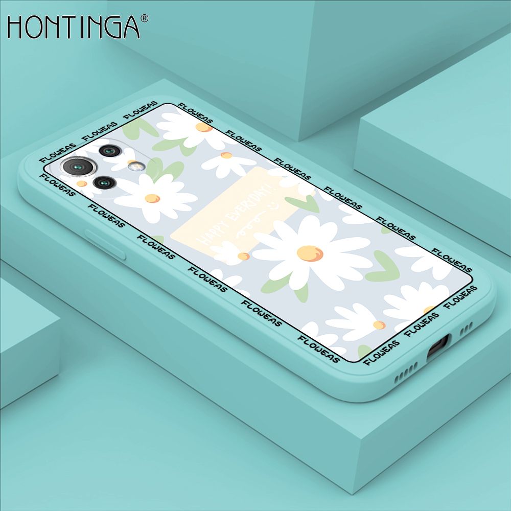 Hontinga for Xiaomi 11 Lite 4G / 5G / 11 Lite NE 5G Case Beautiful Daisy Flower Phone Case Phone Case Soft Square Edge Silicone Cases Full Lens Cover Shockproof Protection Cover
