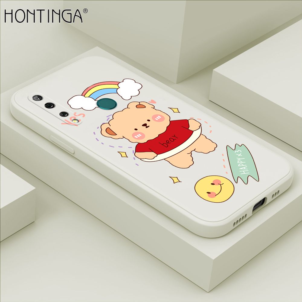 Hontinga for Huawei Y9 Prime 2019 Case Lovely Cartoon Bear Phone Case Phone Case Soft Square Edge Silicone Cases Full Lens Cover Shockproof Protection Cover