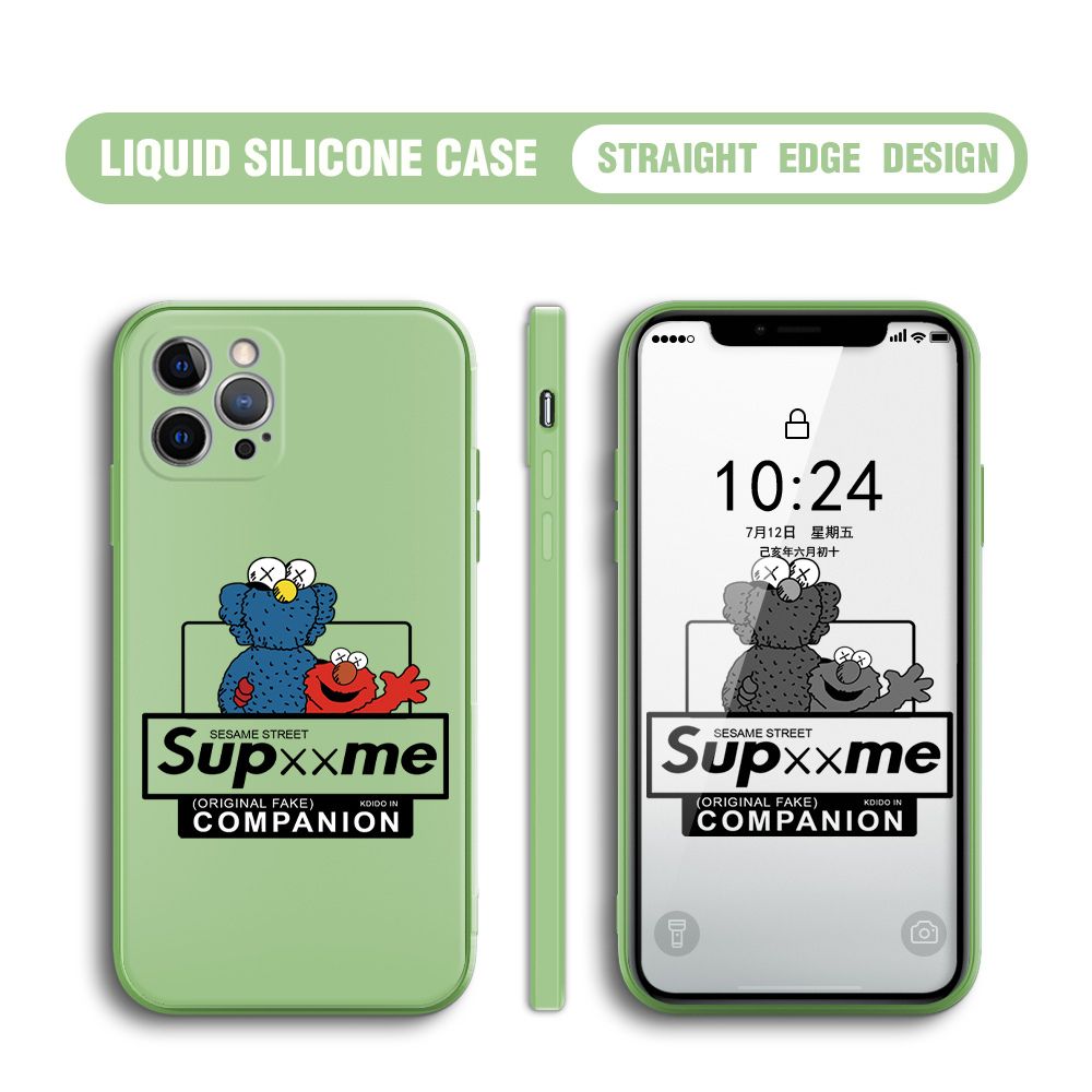 BILI for iPhone 12 Pro Back Cover Sesame Street Companion Multicolor Liquid Silicone Phone Case Soft Square Lens Protection Phone Cases