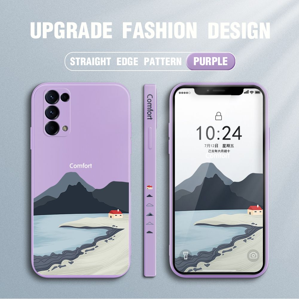 Jizetin for OPPO Reno 5 Pro 5G Case Mount Fuji Design Side Design Phone Case Square Edge Pattern Liquid Silicone Cases Full Cover Camera Shockproof Protective Case