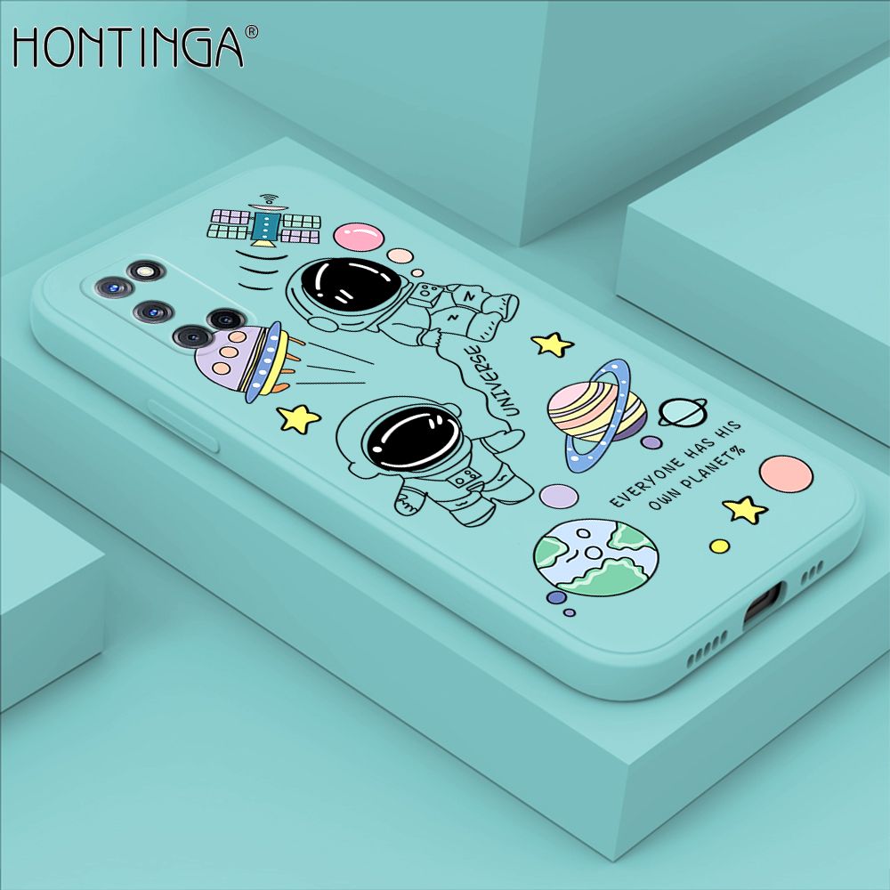 Hontinga for OPPO A52 A92 Case Fashion Earth Planet Astronaut Phone Case Soft Square Edge Silicone Cases Full Lens Cover Shockproof Protection Cover