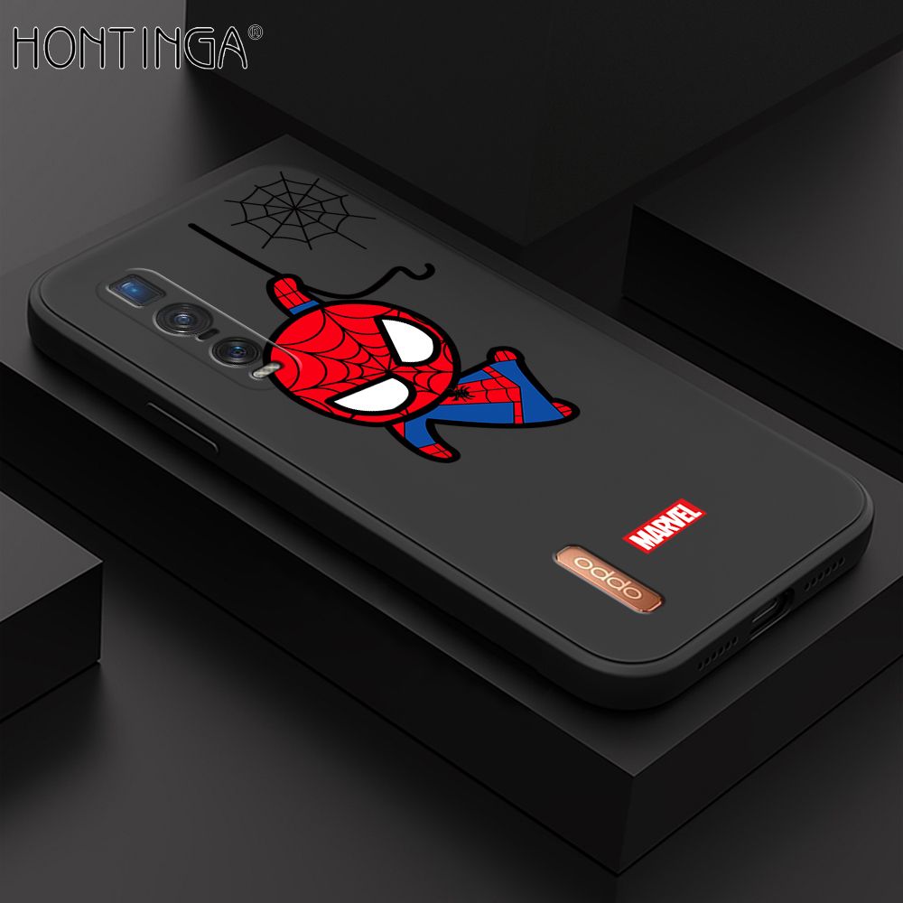 Hontinga for OPPO Find X2 Pro Case Cute Marvel Avengers Cartoon Spiderman Spider Man Phone Case Square Edge Silicone Cases Full Lens Cover Shockproof Protection Case